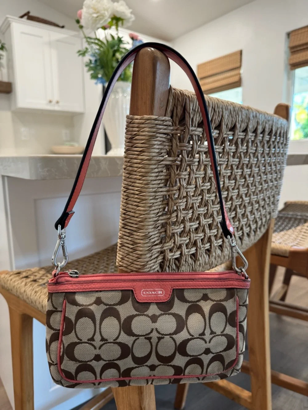 Coach Monogran Canvas Leather Pink Mini Shoulder Bag Wristlet Y2K VTG Designer - Picture 8 of 17